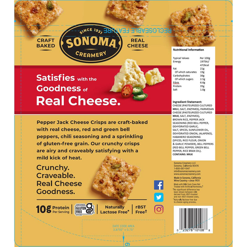 Sonoma Creamery Pepper Jack Cheese Crisps 284g (British brand)