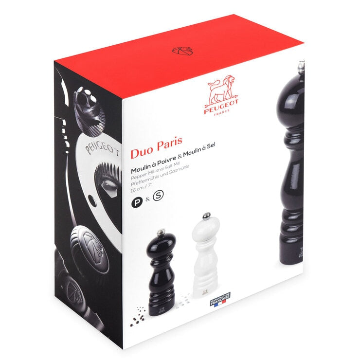 Peugeot salt pepper mill set 18cm black white - British product