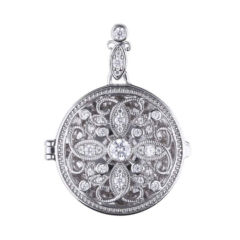 Diamonfire sterling silver round medallion filigree locket with 40-45cm chain - British product