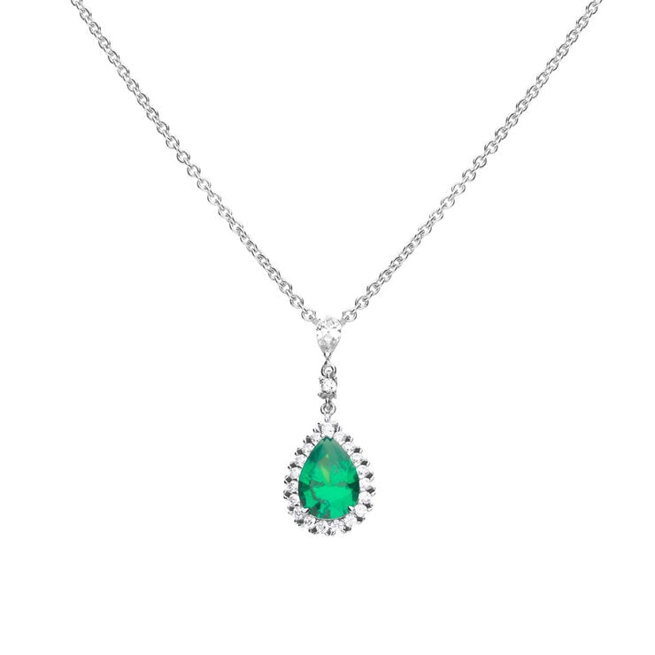 Diamonfire sterling silver green cubic zirconia teardrop necklace - British product