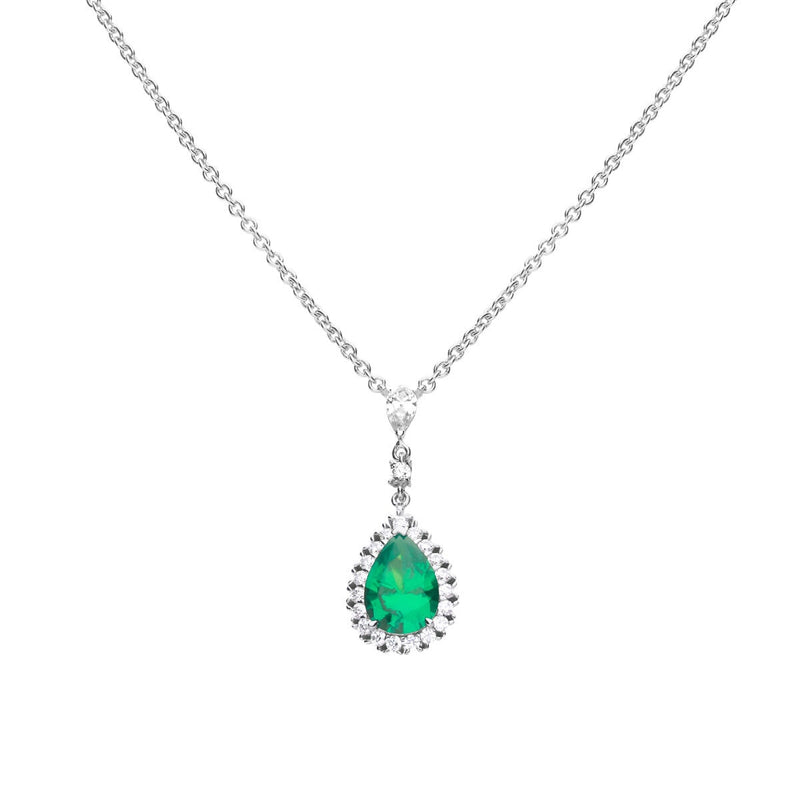 Diamonfire sterling silver green cubic zirconia teardrop necklace - British product
