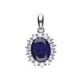 DiamonFire sterling silver blue cubic zirconia oval pendant (British brand)