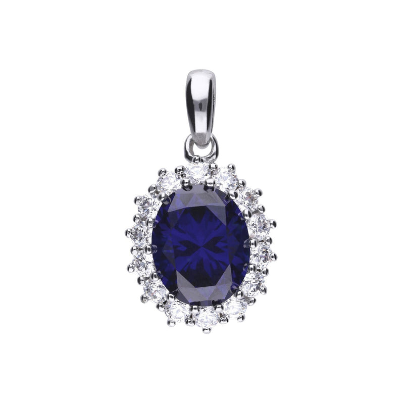 DiamonFire sterling silver blue cubic zirconia oval pendant (British brand)