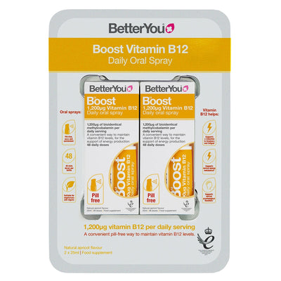 Costco UK BetterYou Vitamin B12 Oral Spray Natural Apricot Flavour Vitamin Supplement 2 x 25ml- Buy online at McGrocer
