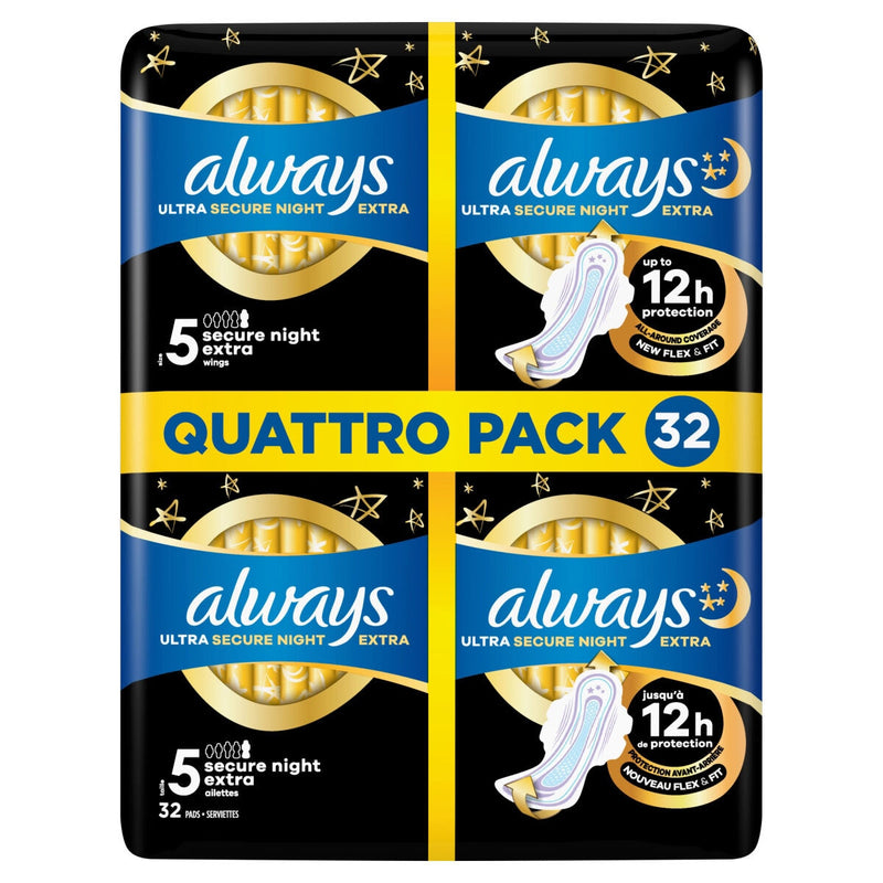 Always Ultra Night Extra Wings sanitary towels 32 Pack - British product