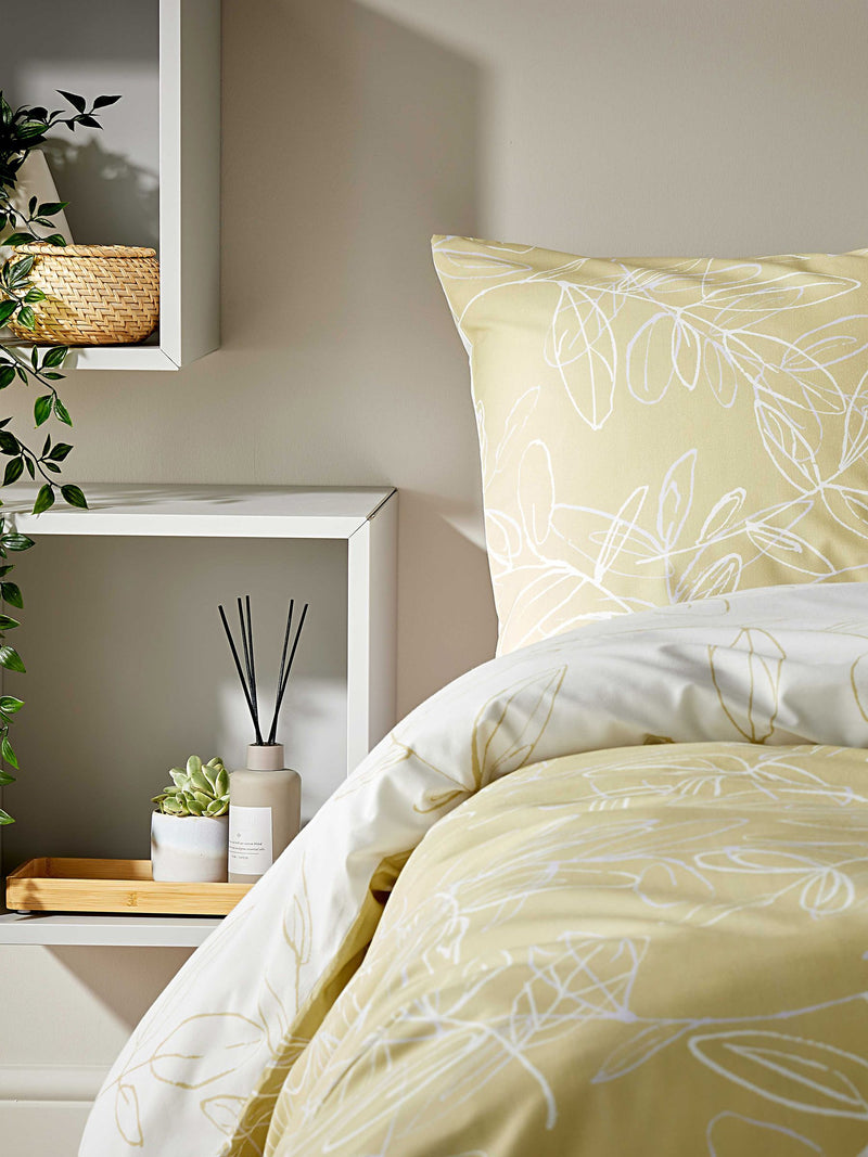 Vantona cream linear leaves duvet cover and pillowcase set (British brand)
