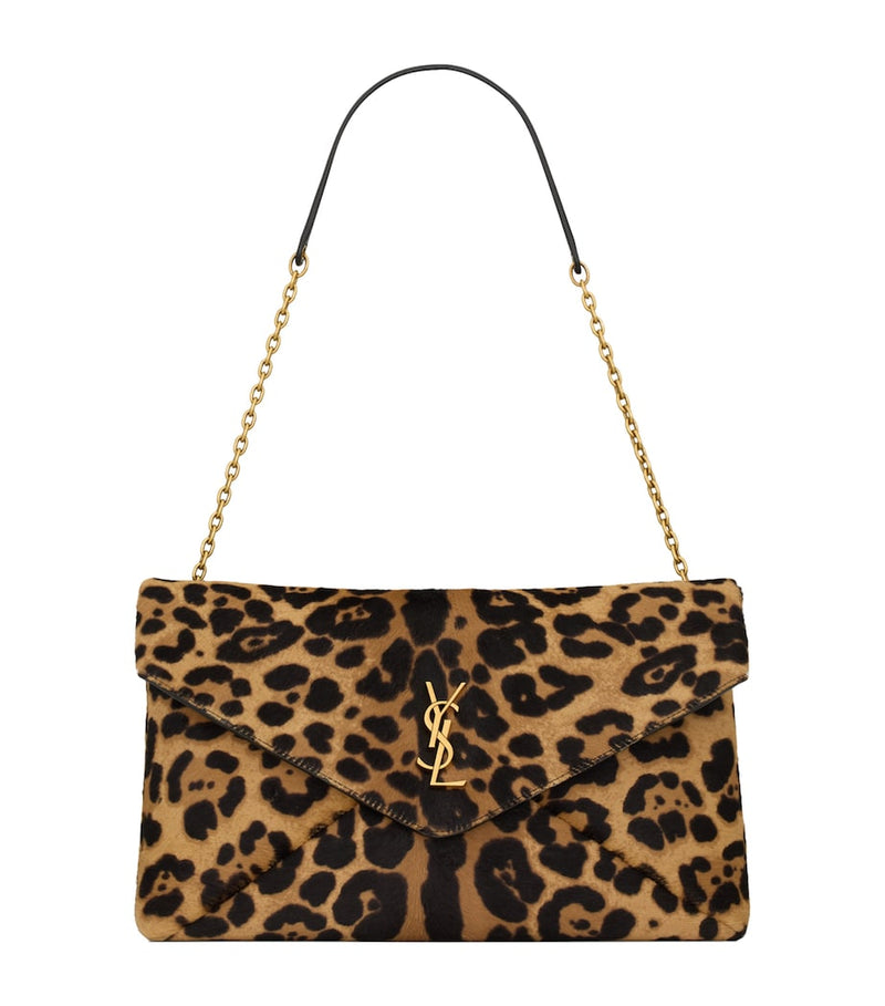 Saint Laurent Cassandre Envelope leopard pony hair chain wallet, imported from the UK
