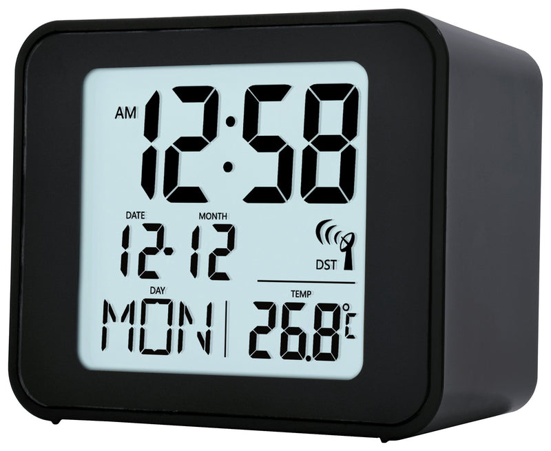 Acctim Cole funkgesteuerter LCD-Display-Wecker Schwarz - Britisches Produkt