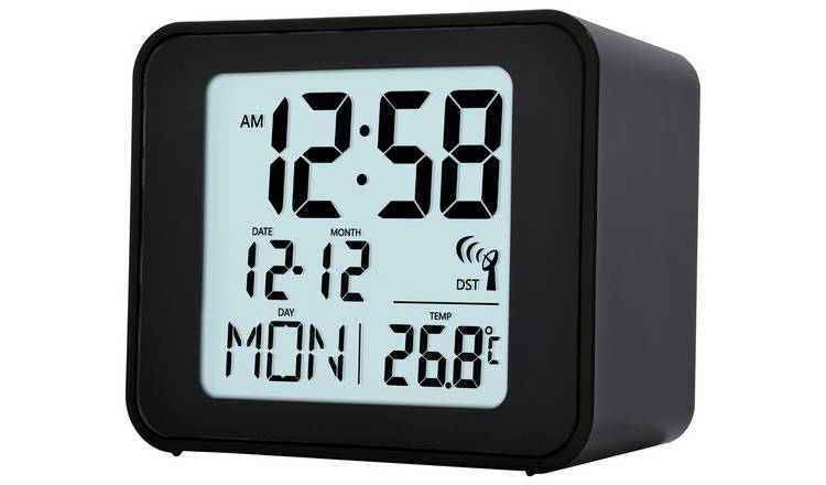 Acctim Cole funkgesteuerter LCD-Display-Wecker Schwarz - Britisches Produkt