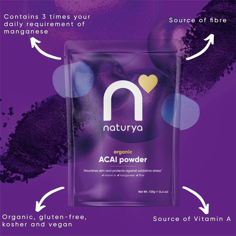Naturya Organic Acai Powder 125g, imported from the UK