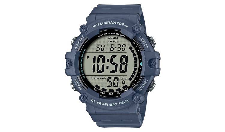 Casio blue digital watch with resin strap (British brand)