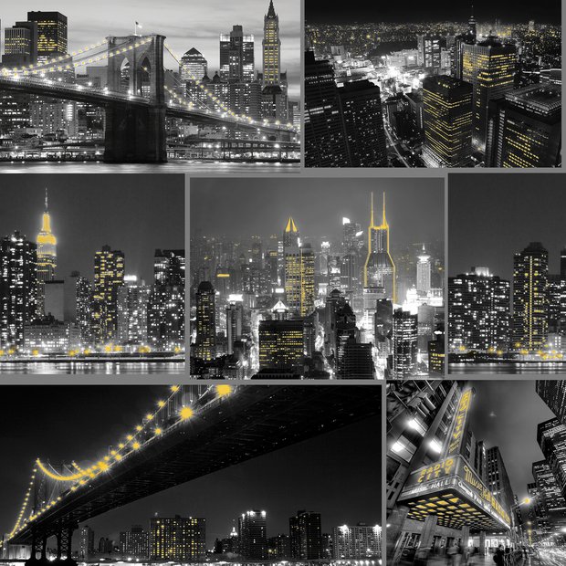 Fresco City At Night black wallpaper with NYC skyline, UK version