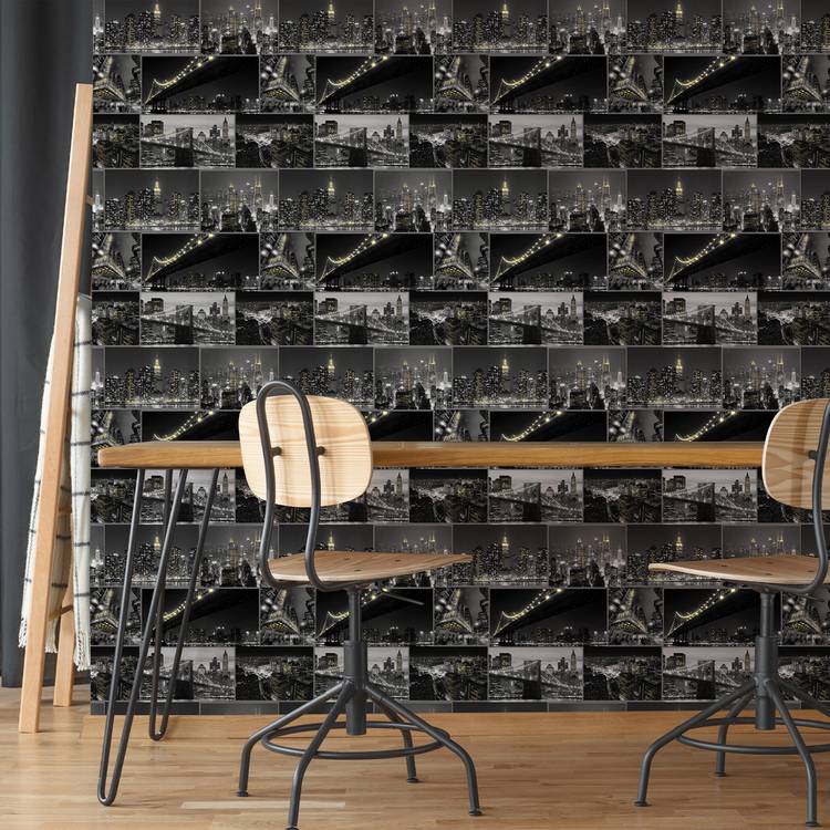 Fresco City At Night black wallpaper with NYC skyline, UK version