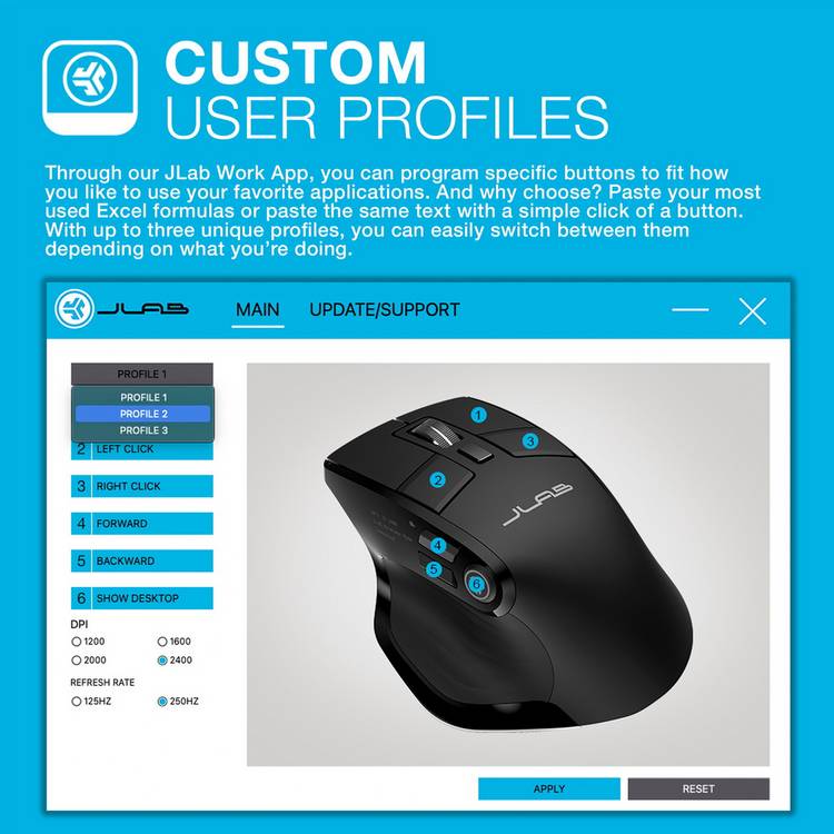 JLab Epic wireless ergonomic mouse black - British product