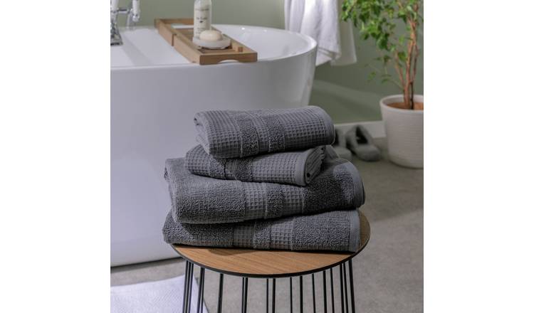Habitat Cotton Waffle Towel Set in Charcoal, 4 Piece, UK version
