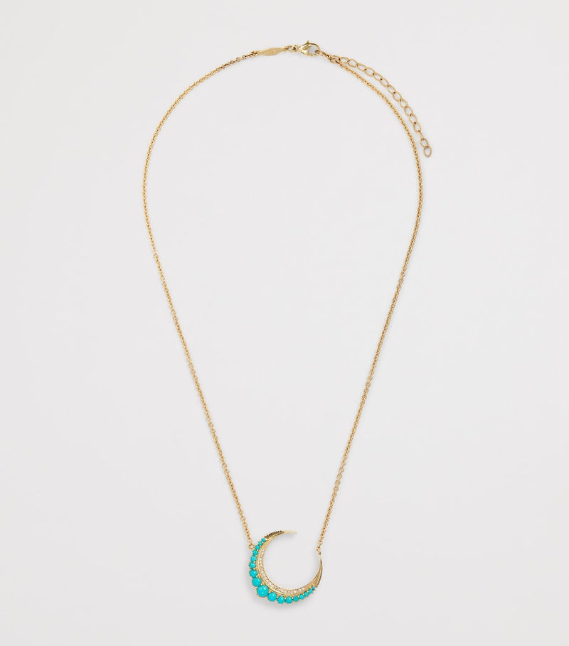 Jacquie Aiche small crescent moon gold turquoise diamond necklace, UK version