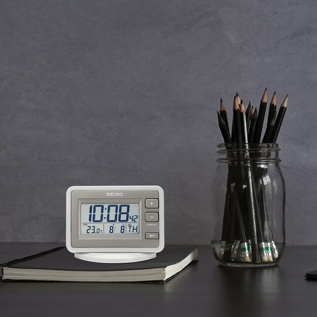Seiko LCD alarm clock with calendar and temperature display (British brand)