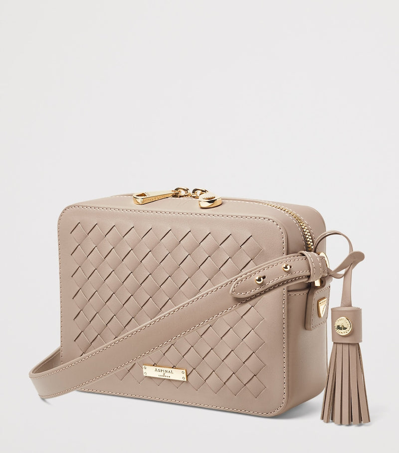 Aspinal of London leather camera bag with woven detail (British brand)