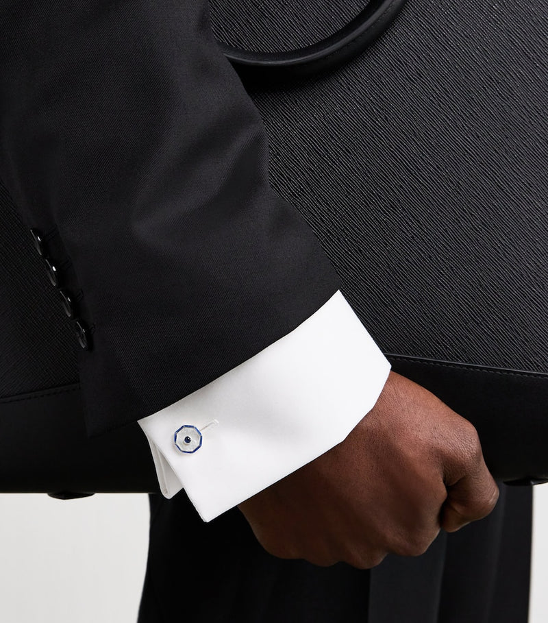 Deakin & Francis sterling silver cufflinks mother-of-pearl sapphire - British product