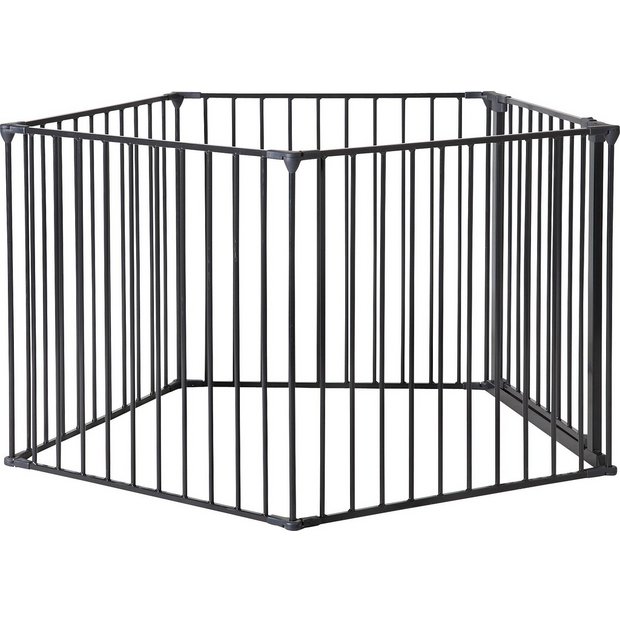Black pet pen with wall fittings for dog safety (British brand)