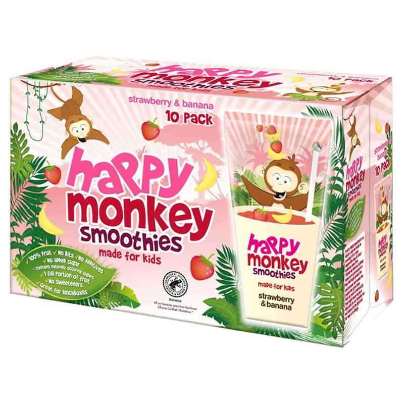 Happy Monkey strawberry and banana smoothies multipack, UK version