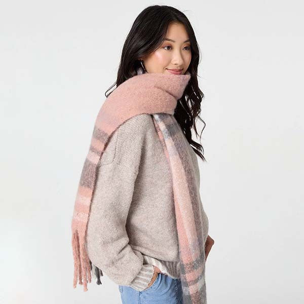 Izabel London checked print fringed oversize scarf, imported from the UK