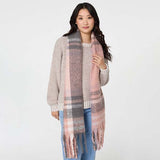 Izabel London checked print fringed oversize scarf, imported from the UK