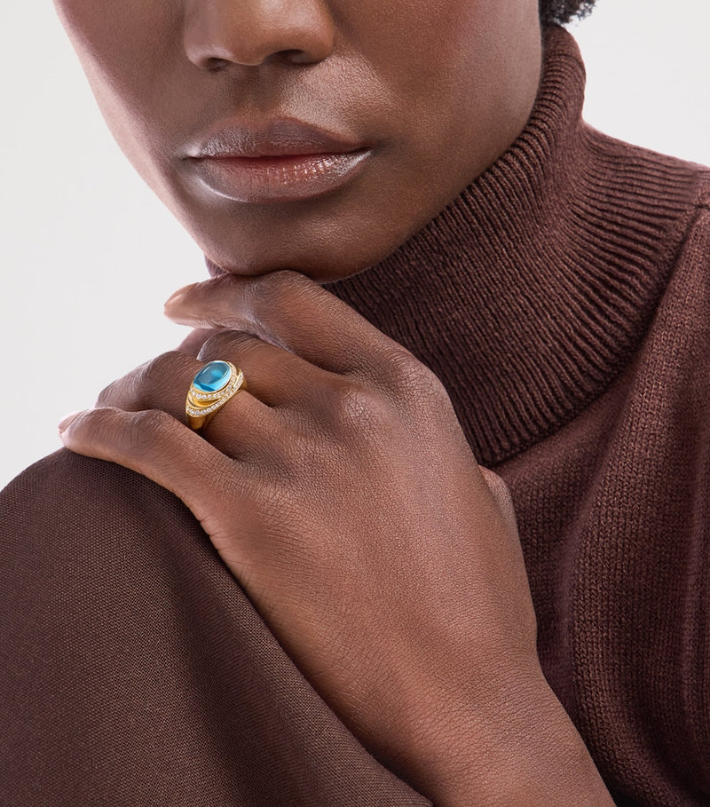 Bvlgari cocktail ring with blue topaz and diamonds (British brand)