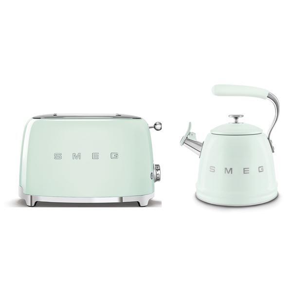 Smeg stovetop kettle and toaster set in light green - British product