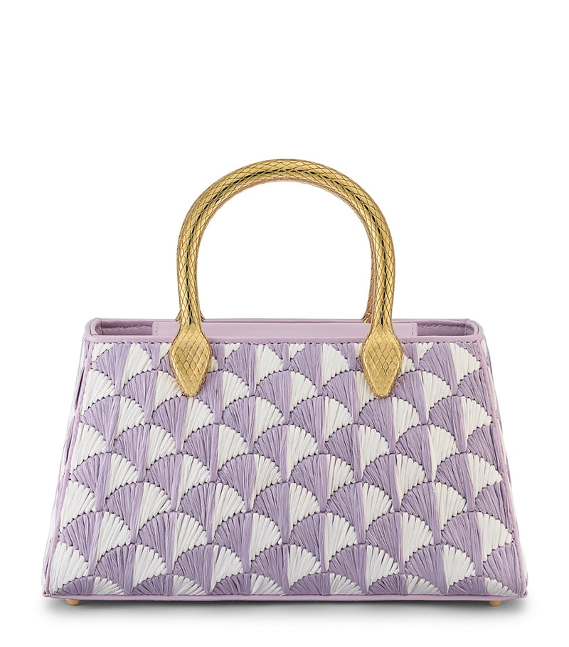 Bvlgari Serpentine Duette top-handle bag in white and amethyst raffia, UK version