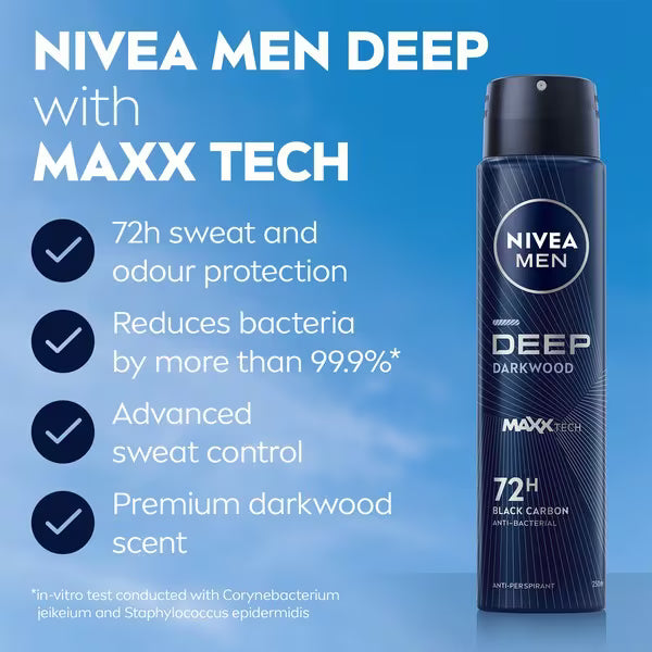 Nivea Men Deep Anti-Perspirant Spray 250ml, imported from the UK