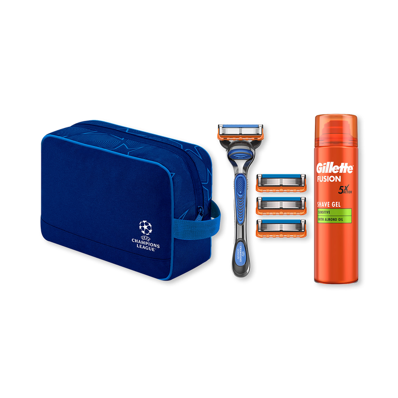 Gillette Fusion5 UCL razor set with gel and washbag, imported from UK