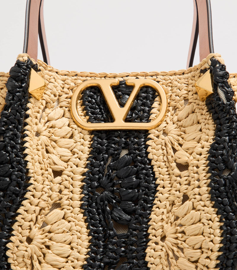 Valentino Garavani medium raffia VLogo tote bag, UK version
