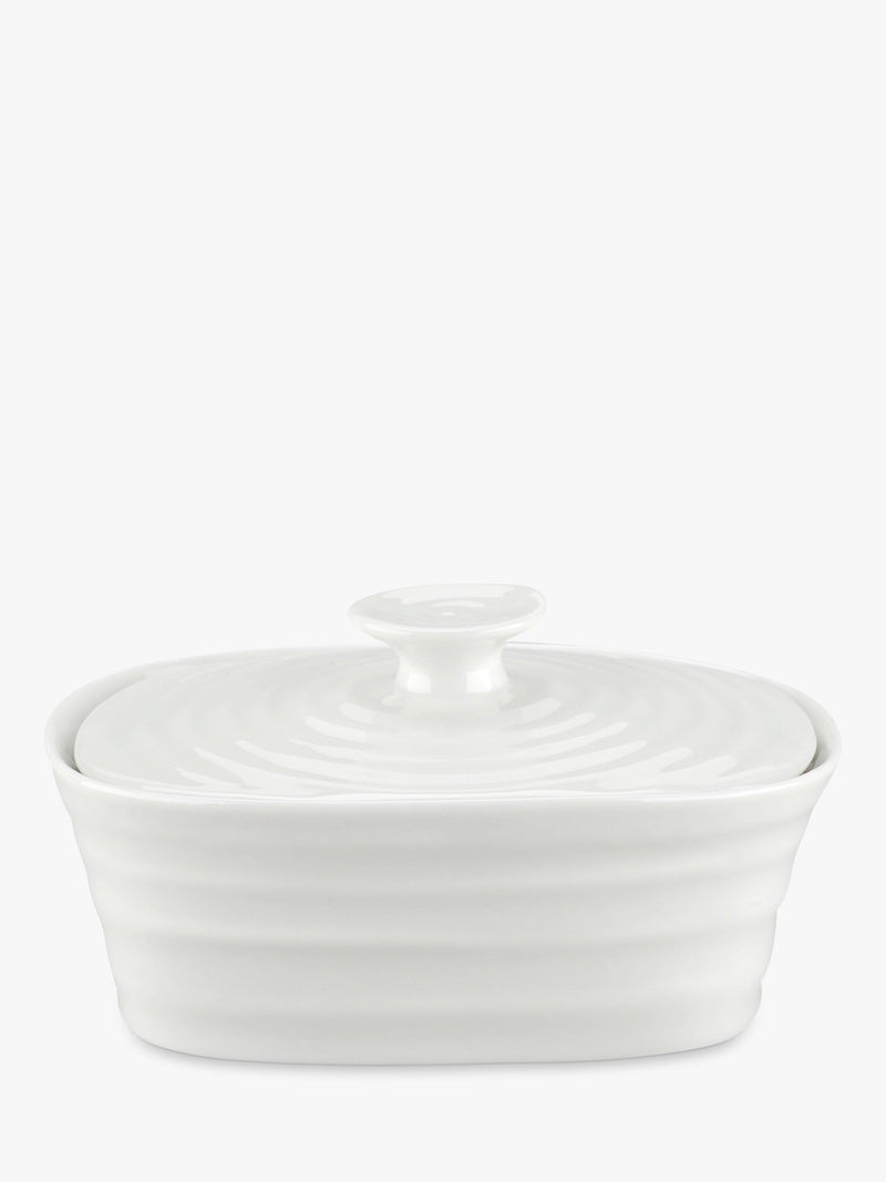 Portmeirion white butter dish with rippled effect (British brand)