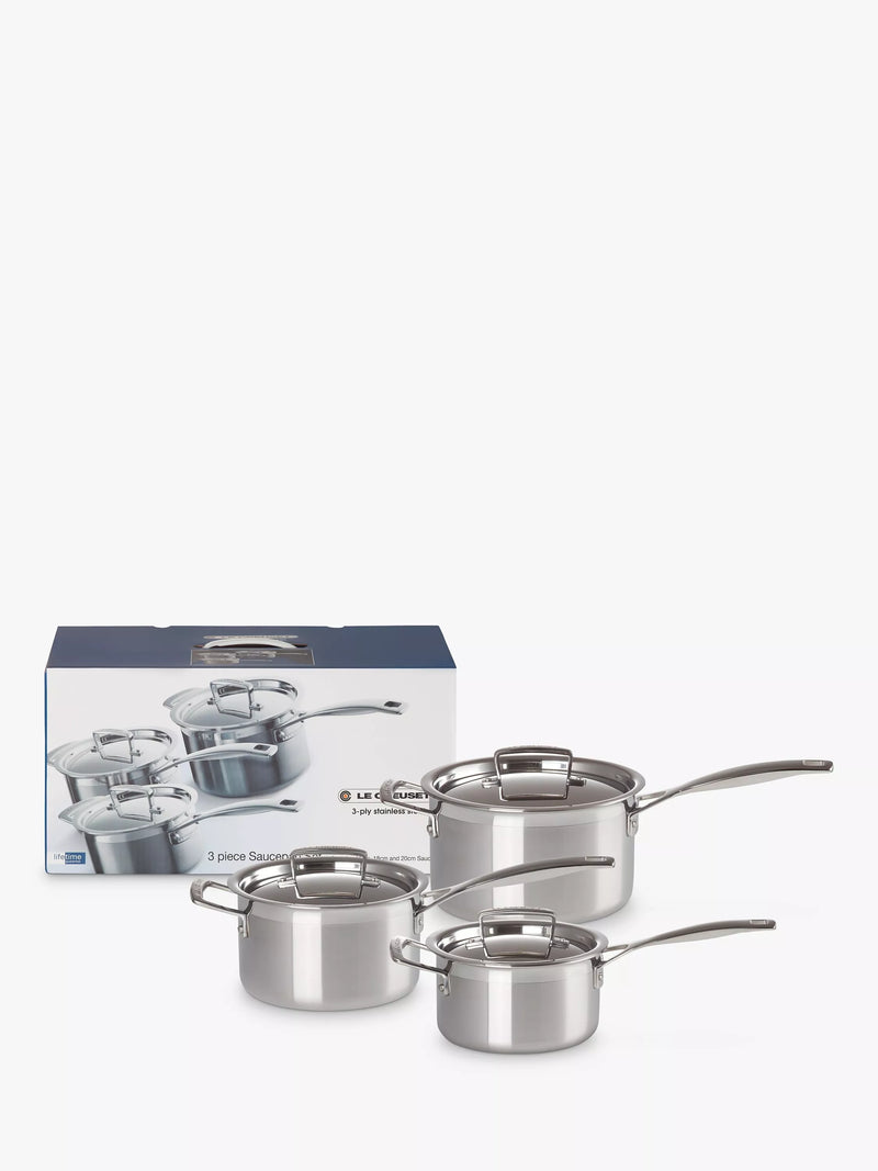 Le Creuset 3-Ply Stainless Steel Saucepan Set 3-Piece, UK version