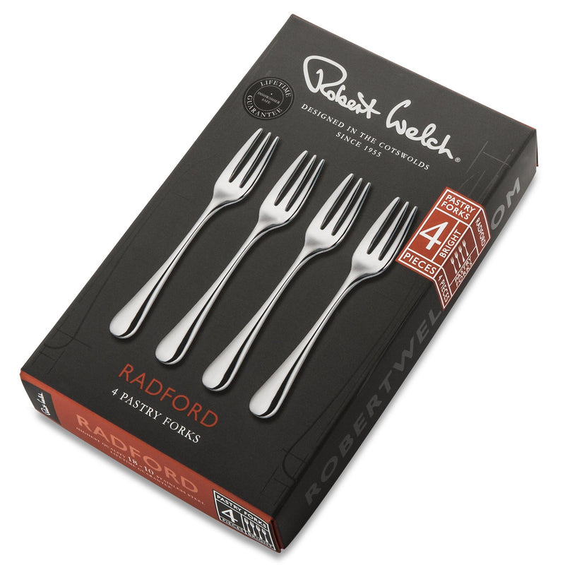 Robert Welch Radford stainless steel pastry forks set of 4, imported from the UK