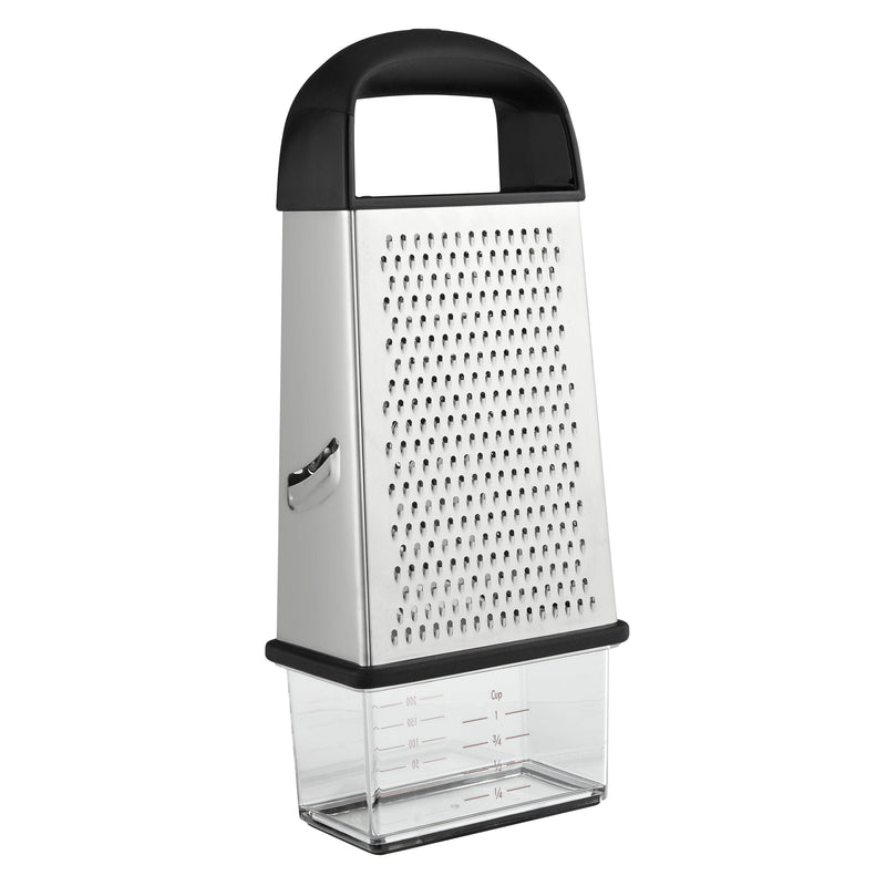 OXO box grater with four stainless steel surfaces and container, imported from the UK