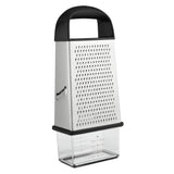 OXO box grater with four stainless steel surfaces and container, imported from the UK