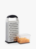OXO box grater with four stainless steel surfaces and container, imported from the UK