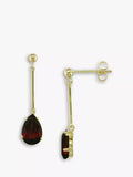 E.W Adams 9ct yellow gold garnet drop earrings (British brand)