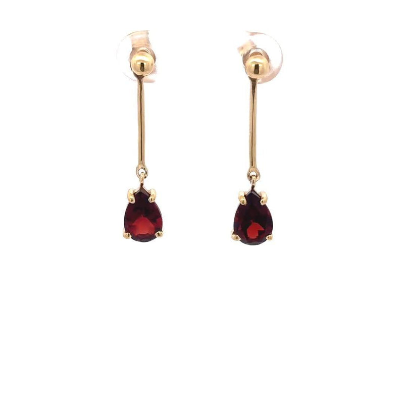 E.W Adams 9ct yellow gold garnet drop earrings (British brand)