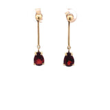 E.W Adams 9ct yellow gold garnet drop earrings (British brand)