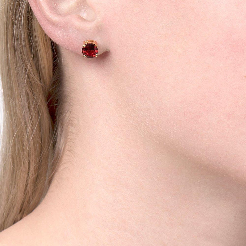 E.W Adams 9ct gold garnet stud earrings deep red (British brand)