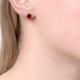 E.W Adams 9ct gold garnet stud earrings deep red (British brand)