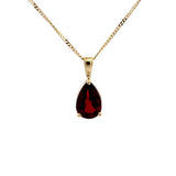 E.W Adams yellow gold garnet pendant necklace, imported from the UK
