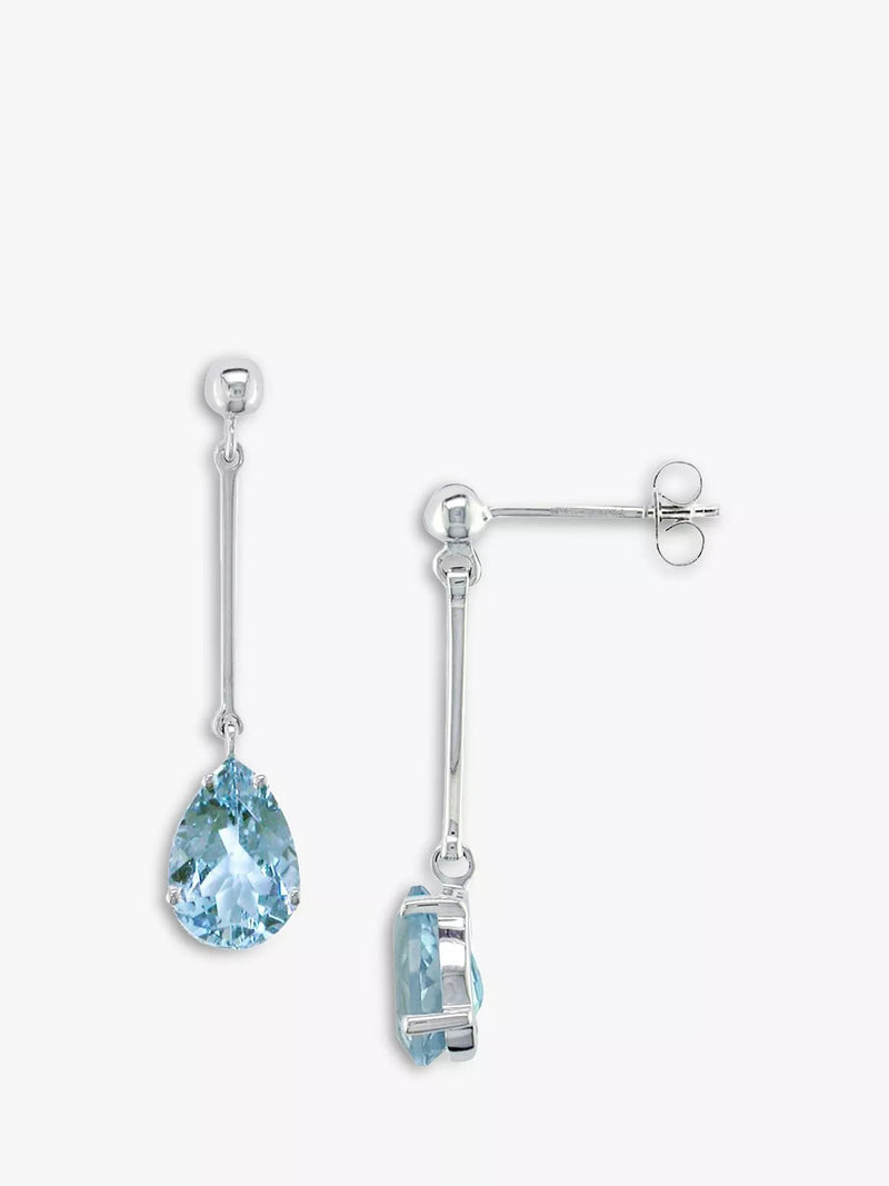 E.W Adams aquamarine drop earrings 9ct white gold - British product