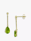 E.W Adams gold peridot drop earrings 9ct, UK version