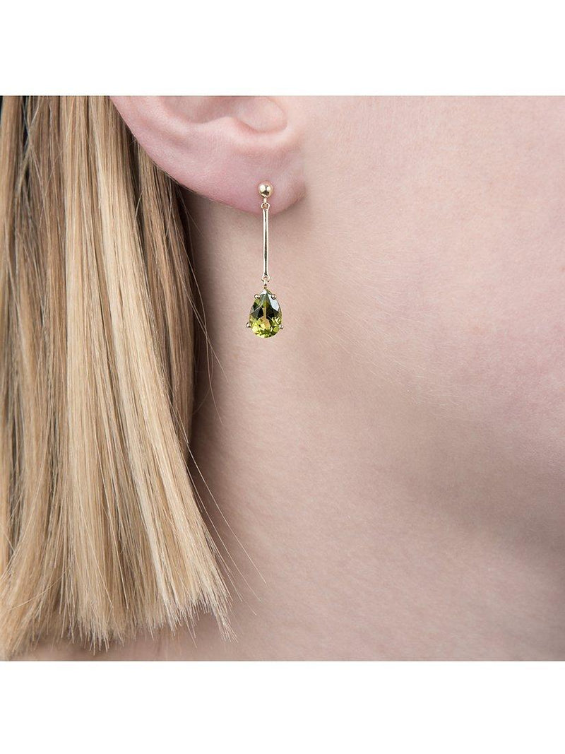E.W Adams gold peridot drop earrings 9ct, UK version