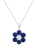 John Lewis E.W Adams 18ct White Gold Diamond and Blue Sapphire Flower Pendant Necklace 40cm- Buy online at McGrocer