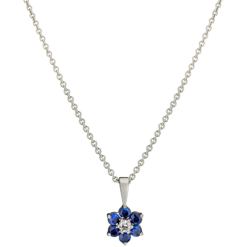 E.W Adams 18ct white gold sapphire flower pendant necklace (British brand)